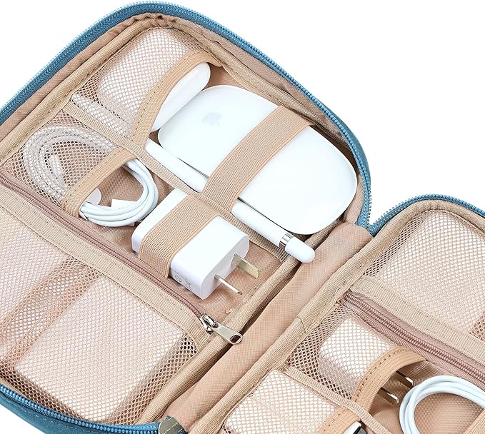 NISHEL Travel Cord Organizer Case, Tech Electronic Bag, Essentials for Charger, Cable, Phone, Hard Drive, USB, SD Card, Lake-Blue