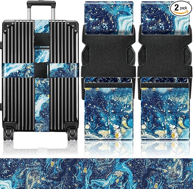Slohif Luggage Straps for Suitcases Travel Belt Accessories Luggage Connector Identifiers Over Handle with Buckle Unique Nylon Adjustable Strap for Sleeping Bag Car Seat Sea Wave (2 Pack)