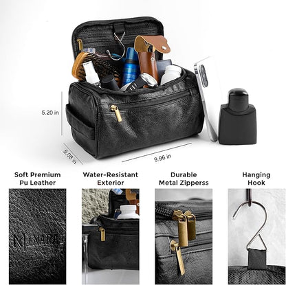 MINARAI-Mens Toiletry Bag with Razor Case– Premium Leather-Look Hygiene Bag for men with Wide-Open Access, Hanging Design, and Strong Structure– Built for Travel, Gym, and Everyday Organization– BLACK