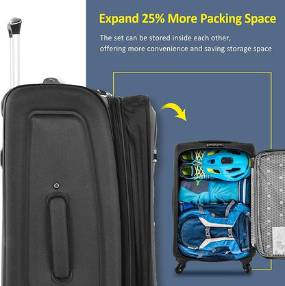 Luggage Sets 3 Piece Softside Expandable Lightweight Durable Softshell Suitcase Sets Spinner Wheels TSA Lock