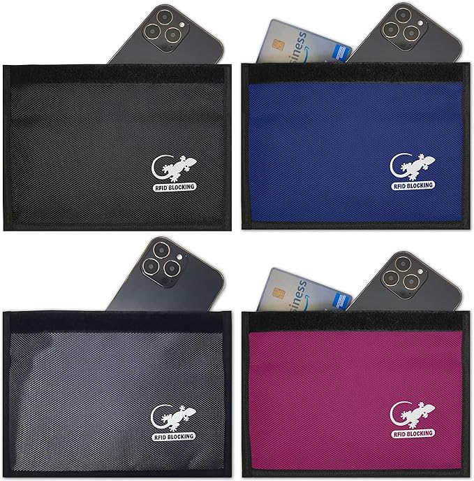 4 Faraday Bag Anti-Tracking GPS RFID Car Key Signal Blocker Wallet Shielding Pouch Protective Case for Cell Phone Car Key FOB, Data Privacy, Electronic Device Security (4 PACK - FAMILY PACK)