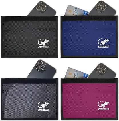 4 Faraday Bag Anti-Tracking GPS RFID Car Key Signal Blocker Wallet Shielding Pouch Protective Case for Cell Phone Car Key FOB, Data Privacy, Electronic Device Security (4 PACK - FAMILY PACK)