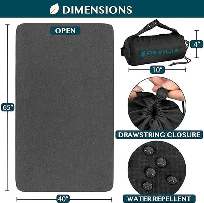 PAVILIA Travel Blanket Airplane Compact with Bag, Soft Packable Plane Blanket Kids Adults, Portable Camping Flight Essentials, Travelers Gifts Accessories, Luggage Backpack Strap, 65x40 Black