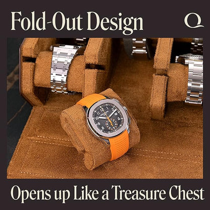 QWATCHBANDS Napa Leather Watch Case for Men - Watch Roll Storage Organizer & Watch Display - Six Slot Luxury Watch Box for Home or Travel - Mens 6 Watch Holder Case (Brown Tan)