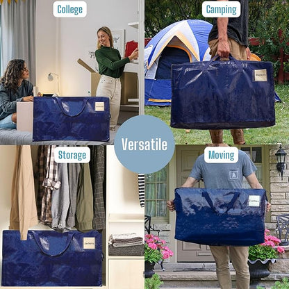 VENO 10 Pack Moving Bags and Large Christmas Decoration Storage Bins with lids. Alternative to Moving Boxes, Packing Supplies for College. Heavy Duty Totes (Blue, 10 Pack)