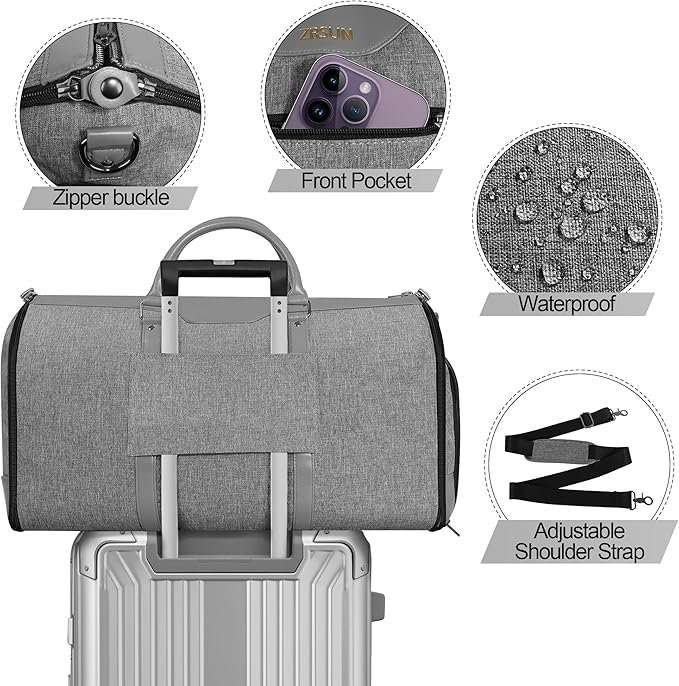 Garment Bag for Travel, Carry On Garment bag, Convertible Duffel Bag with Shoe Compartment, Perfect for Business Trips and Weekend Getaways(Light Grey)