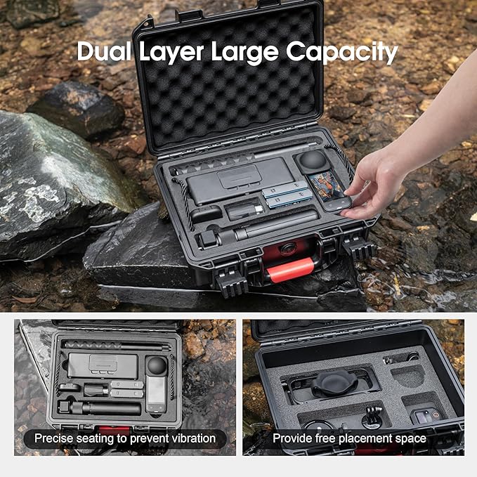 Hard Case for Insta360 X5 Bundle Double Layers Large Capacity Organizer IP67 Travel Hard Carrying Case for Insta 360 X5 114cm Invisible Selfie Stick Accessories