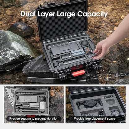 Hard Case for Insta360 X5 Bundle Double Layers Large Capacity Organizer IP67 Travel Hard Carrying Case for Insta 360 X5 114cm Invisible Selfie Stick Accessories