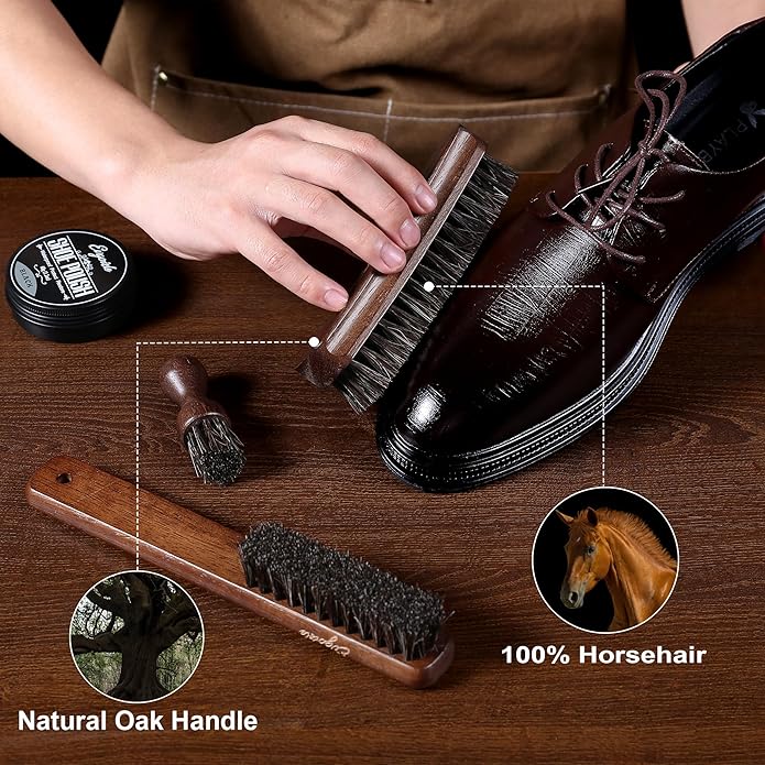 Leather Polish Kit Shoe Care Set, Black Brown Neutral Polish Horsehair Brush for Men Women Boots Dress Shoes