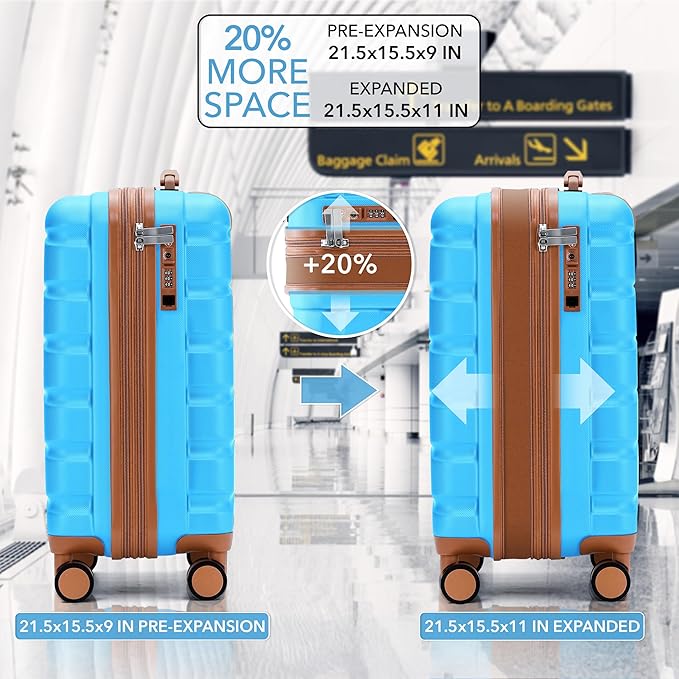 Flight Knight 21.5x15.5x9" Expandable Carry On Suitcase Hardside TSA Lock & USB C Port Lightweight Luggage Silent Double Spinner Wheels Maximum Canada Air Overhead Carry-On Bag Many Airlines Approved