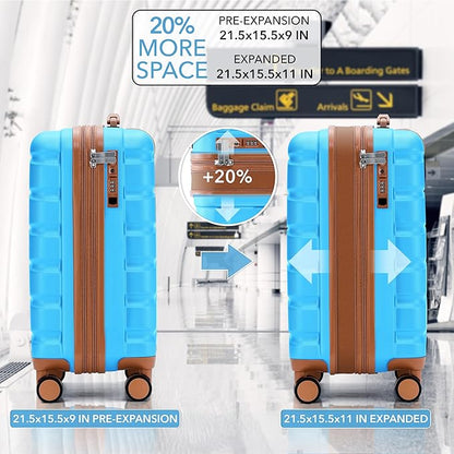 Flight Knight 21.5x15.5x9" Expandable Carry On Suitcase Hardside TSA Lock & USB C Port Lightweight Luggage Silent Double Spinner Wheels Maximum Canada Air Overhead Carry-On Bag Many Airlines Approved