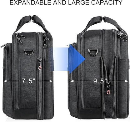 KROSER Laptop Bag Stylish Laptop Briefcase Fits Up to 17.3 Inch Expandable Water-Repellent Shoulder Messenger Bag Computer Bag with RFID Pockets for Business/Travel/School/College/Men/Women-Black