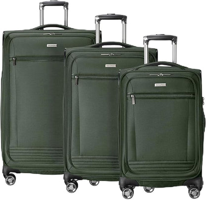 Ricardo Beverly Hills Avalon Softside 3-Piece Luggage Set Made with Sustainable 100% Recycled PET (rPET), Lightweight, Eco-Friendly Travel, Expandable, Dual Spinner Wheels, Juniper Green