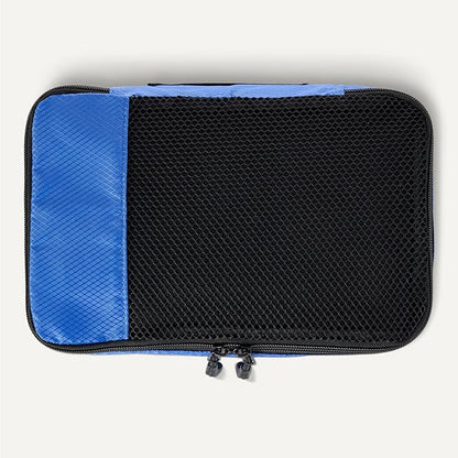 Amazon Essentials 4-Piece Packing Cubes Travel Accessories Set, Luggage Organizer with Double Zipper, Mesh Top, 100% Polyester, Small/Medium/Large/Slim, Blue (Previously Amazon Basics)