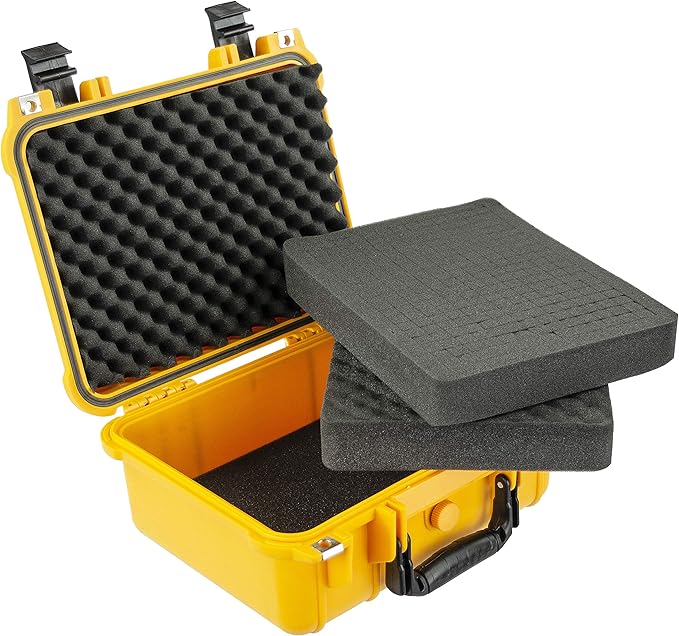Eylar Protective Gear and Camera Hard Case with Custom Logo Plate, Waterproof & Shockproof w/Foam TSA Approved 13.37 Inch 11.62 Inch 6 Inch (Yellow)