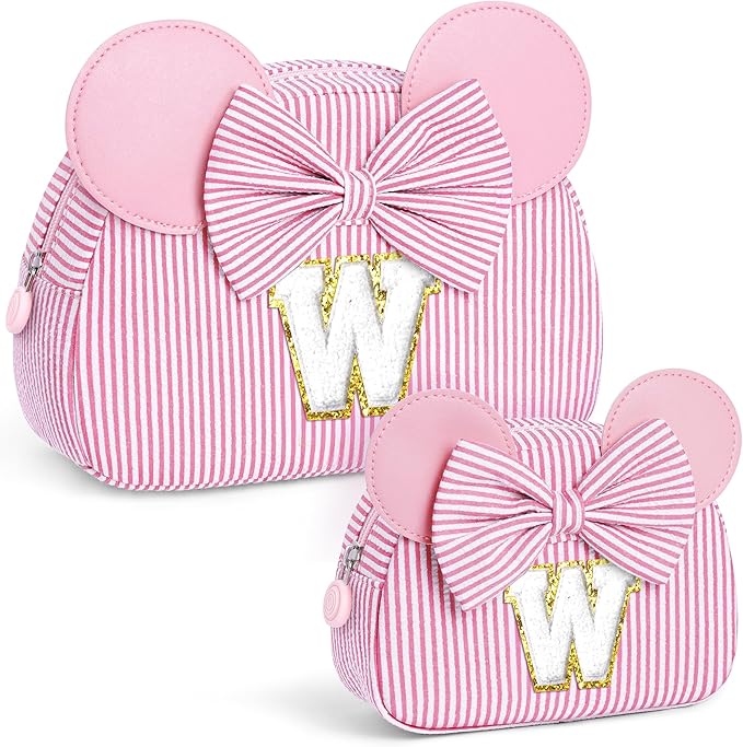 Initial Makeup Bag | Makeup Bags | Travel Cosmetic Bag | Birthday Gifts for Girls | Christmas Gifts for Kids | Birthday Gift for 4 5 6 7 8 9 10 11 12 13 Years Old Girl | Pink W