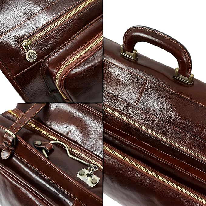 Time Resistance Leather Garment Bag - Slim Suit Duffel Carry-On Suitcase for Dress Protection (Brown)