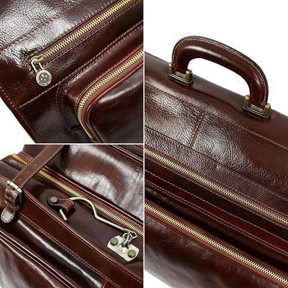 Time Resistance Leather Garment Bag - Slim Suit Duffel Carry-On Suitcase for Dress Protection (Brown)