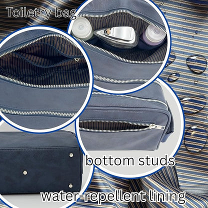 Dopp Gift Large Travel Toiletry Bag Premium Quality PU Leather Two compartments YKK Zippers Water-resistant Bottom Studs Mesh Pockets Durable Cosmetic Organizer NAVY BLUE