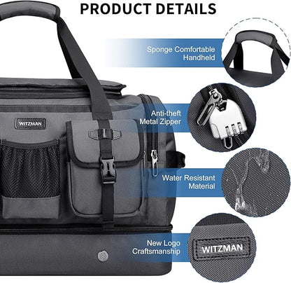 WITZMAN Duffle Bag for Men Large Carry On Travel Mens Weekender Overnight Bags with Shoes Compartment for Sports Gym(B723 Silvery Grey)
