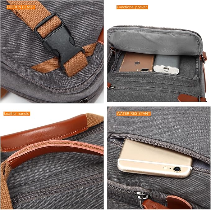 CoolBELL Convertible Backpack Messenger Shoulder bag Laptop Case Handbag Business Briefcase Multi-functional Travel Rucksack Fits 15.6 Inch Laptop For Men/Women (Cancas Dark Grey)