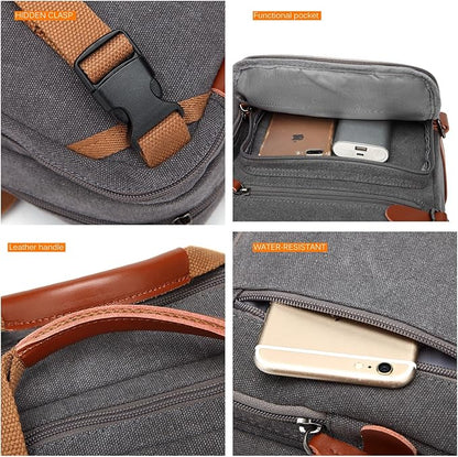 CoolBELL Convertible Backpack Messenger Shoulder bag Laptop Case Handbag Business Briefcase Multi-functional Travel Rucksack Fits 15.6 Inch Laptop For Men/Women (Cancas Dark Grey)