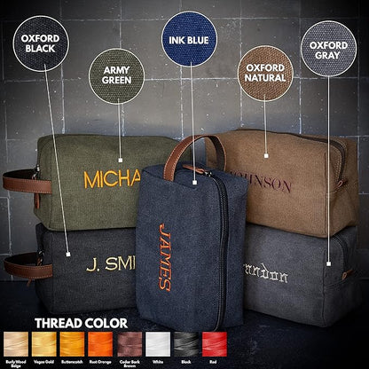Embroidered - Handcrafted Personalized Toiletry Bag for Men Custom w/Name - 5 Canvas & 8 Thread Color - Gifts for Men