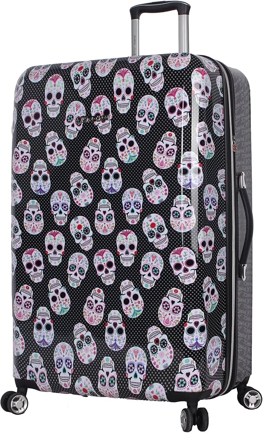 Betsey Johnson 30 Inch Checked Luggage Collection - Expandable Scratch Resistant (ABS + PC) Hardside Suitcase - Designer Lightweight Bag with 8-Rolling Spinner Wheels