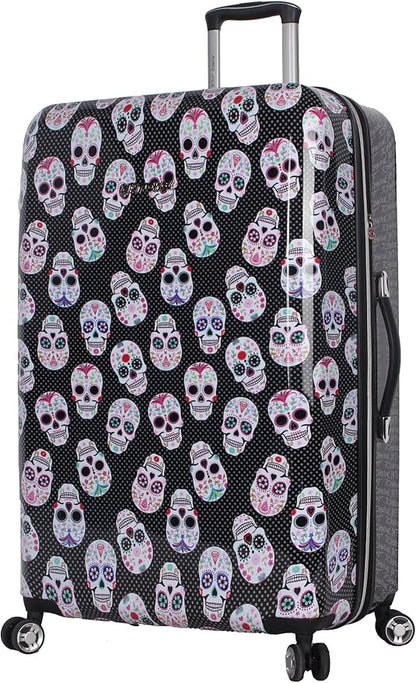 Betsey Johnson 30 Inch Checked Luggage Collection - Expandable Scratch Resistant (ABS + PC) Hardside Suitcase - Designer Lightweight Bag with 8-Rolling Spinner Wheels