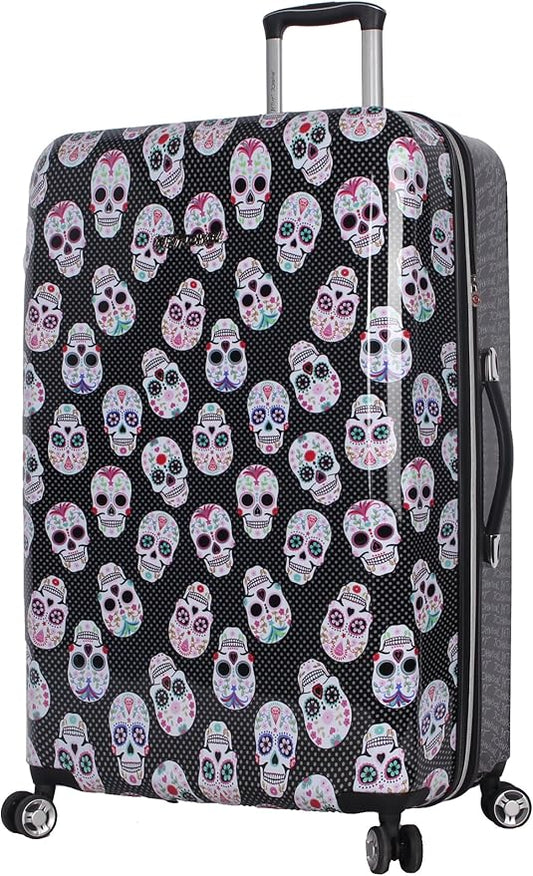 Betsey Johnson 30 Inch Checked Luggage Collection - Expandable Scratch Resistant (ABS + PC) Hardside Suitcase - Designer Lightweight Bag with 8-Rolling Spinner Wheels
