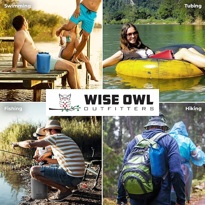Wise Owl Outfitters Waterproof Dry Bag 3-Pack – Lightweight & Airtight 5L/10L/20L Small & Large Dry Bags for Kayaking, Beach, Travel, Boating, Hiking