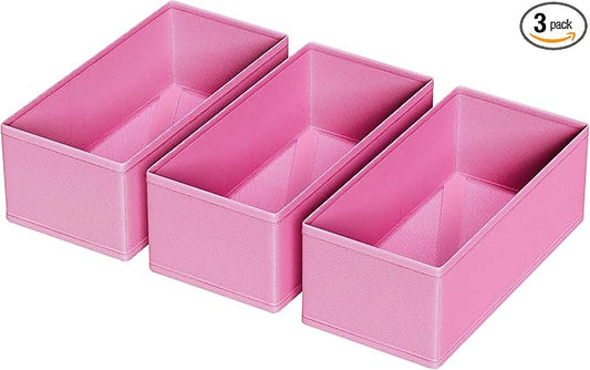 3 PACK Drawer Organizer Clothes，drawer Divider， Dresser Drawer Storage for Sock, Underwear, Bra，Panties，Belt, Tie, Stockings, Leggings & Accessories (Pink)