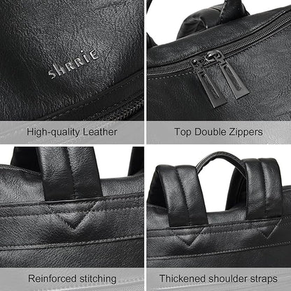 Shrrie 15.6 inch Laptop Backpack for Women,Large Leather Backpack Purse,Travel,Carry on,Water Resistant Casual Laptop Backpacks,College Backpack,Work Backpack for Women,Two-tone Black