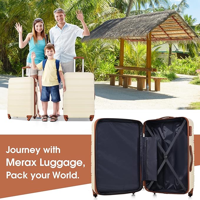 Merax Luggage Sets 3 Piece Suitcase Set 20/24/28,Carry on Luggage TSA Lock Expandable,Hard Case Luggage with Spinner Wheels,White and Brown