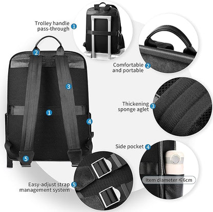 Men's Large Black Leather Backpack, 17.3 Inch Genuine Leather Laptop Backpack for Men, Minimalist & Luxury Executive Computer Backpack for Work Travel