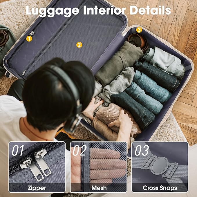 Merax Luggage Sets 2 Piece Expandable Hardside Luggage with Travel Bag Suitcase Set with Spinner Wheels(20+28+bag,Light Pink-1)