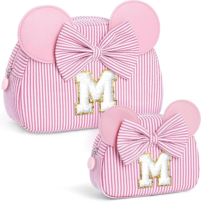 Initial Makeup Bag | Makeup Bags | Travel Cosmetic Bag | Birthday Gifts for Girls | Christmas Gifts for Kids | Birthday Gift for 4 5 6 7 8 9 10 11 12 13 Years Old Girl | Pink M