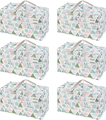 VENO 6 Pack Moving Bags and Large Christmas Decoration Storage Bins with lids. Alternative to Moving Boxes, Packing Supplies for College. Heavy Duty Totes (Pastel Forest, 6 Pack)