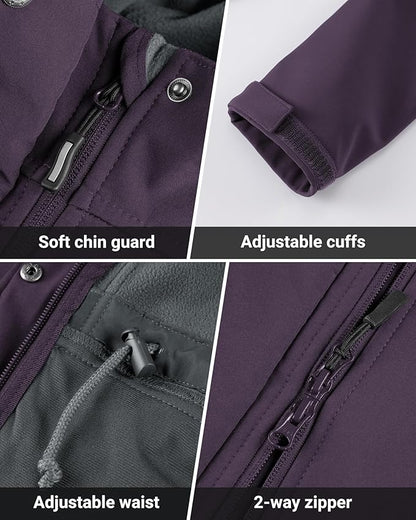 Outdoor Ventures Women's Lightweight Waterproof Fleece Lined Hooded Softshell Rain Jacket, Warm Windbreaker Long Coat