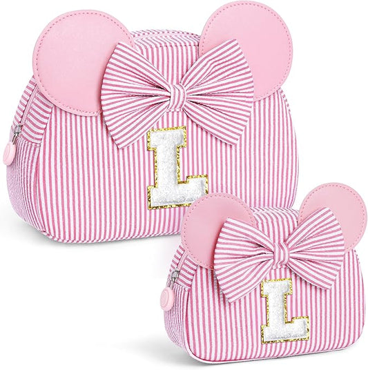 2PCS Makeup Bags Initial Makeup Bag Cosmetic Bag Birthday Gifts for 3 4 5 6 7 8 9 10 11 12 13 Years Old Gift, Christmas Gifts for Kids- Stocking Stuffers Travel Toiletry Bags Pink Pink L