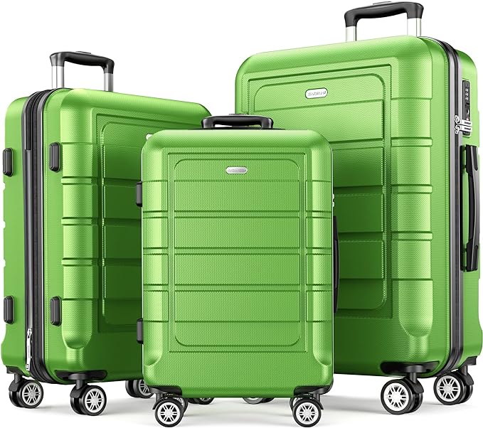 SHOWKOO Luggage Sets Expandable PC+ABS Durable Suitcase Sets Double Wheels TSA Lock Green 3pcs