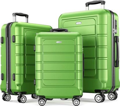 SHOWKOO Luggage Sets Expandable PC+ABS Durable Suitcase Sets Double Wheels TSA Lock Green 3pcs