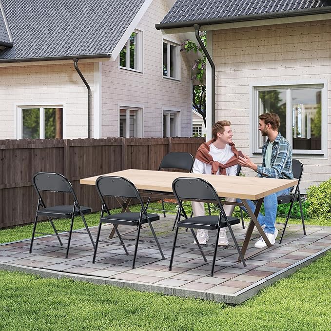 Black Folding Chairs 20 Pack with Padded Cushion and Back, Foldable Outdoor Chairs with 330-LBS Capacity, Portable Heavy Duty Metal Frame Commercial Seat for Party Kitchen Dinning Events Wedding