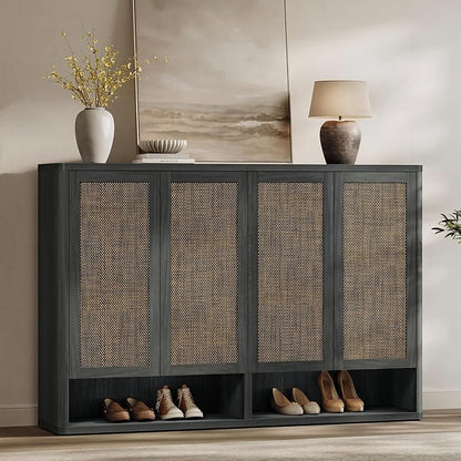 SICOTAS Rattan Shoe Storage Cabinet - Modular Shoe Cabinets with Door Tall Large Shoe Cabinet Storage for Entryway - 65.6" Wide Modular Cabinet for Hallway, Living Room