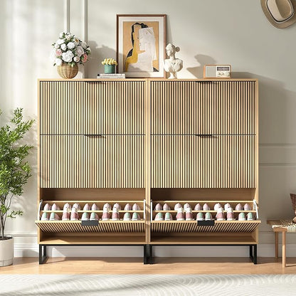 Shoe Storage Cabinet for Entryway with 3 Flip Drawers,Narrow Shoe Rack Cabinet,Hidden Slim Shoe Storage Freestanding Shoe Organizer Cabinet for Entryway, Hallway