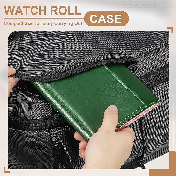 HARFINGTON Watch Roll Travel Case, 2 Slots Portable Leather Watch Cases for Men and Women, Watches Storage Organizer for Traveling Display Home Storage, Green