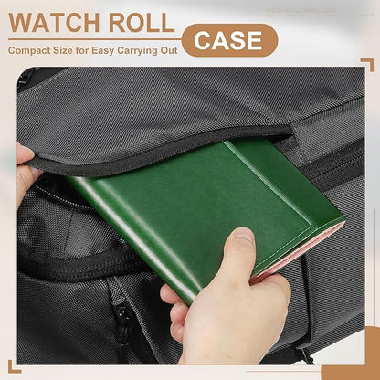 HARFINGTON Watch Roll Travel Case, 2 Slots Portable Leather Watch Cases for Men and Women, Watches Storage Organizer for Traveling Display Home Storage, Green