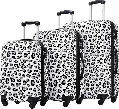 Merax Suitcase Set, Hardshell Luggage Sets 3 Piece with Spinner Wheels, Expandable Durable Suitcase with TSA Lock Lightweight 20" 24" 28", White+Black Leopard
