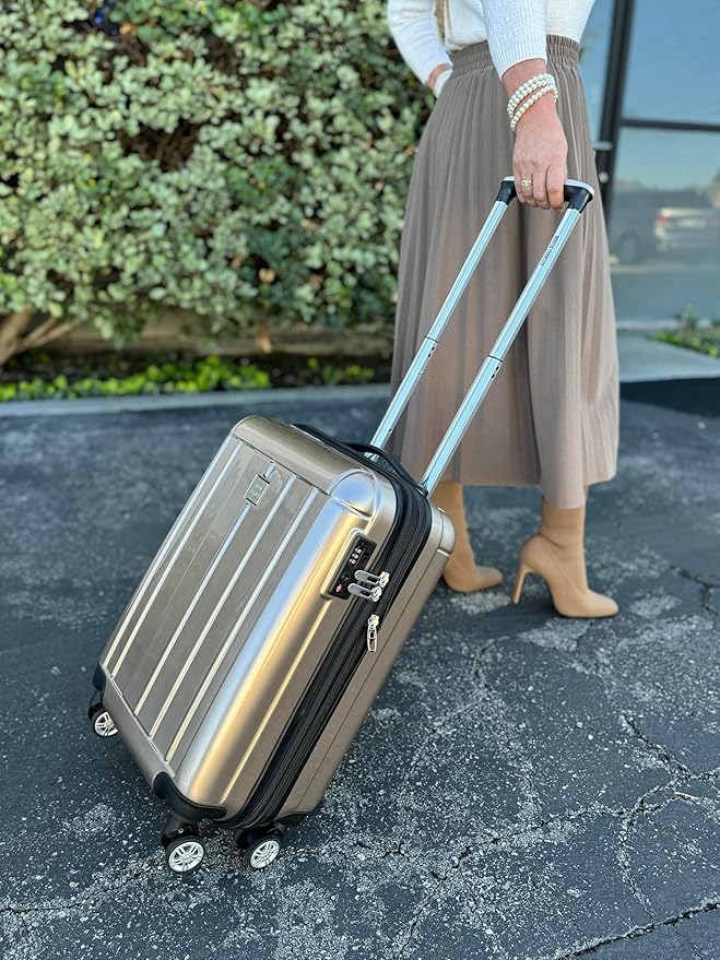 World Traveler VentureX Airline Approved 20-Inch Carry-On Luggage – Lightweight Hardside Polycarbonate Suitcase with Spinner Wheels - Contour Champagne