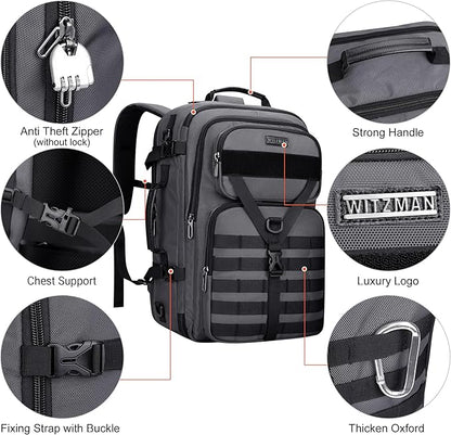WITZMAN Carry On Travel Backpack for Men Large Convertible 45L Fit 17 Inch Laptop Backpack 3 in 1 Bag for Airline Approved(B688 Silvery Grey)